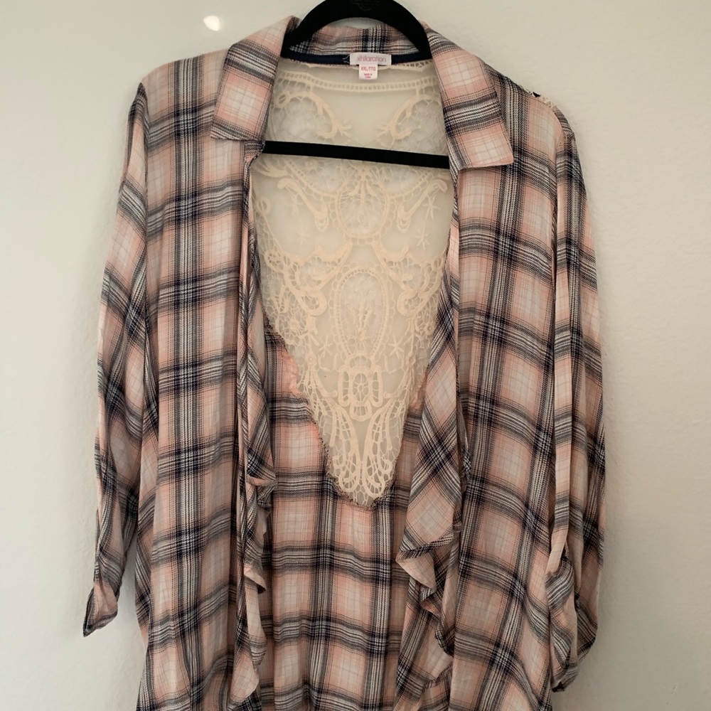 Plaid & lace cardigan
